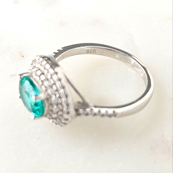 Double Halo Oval Turquoise Gemstone Ring, 925 Sterling Silver Charmed Aroma - Picture 7 of 8
